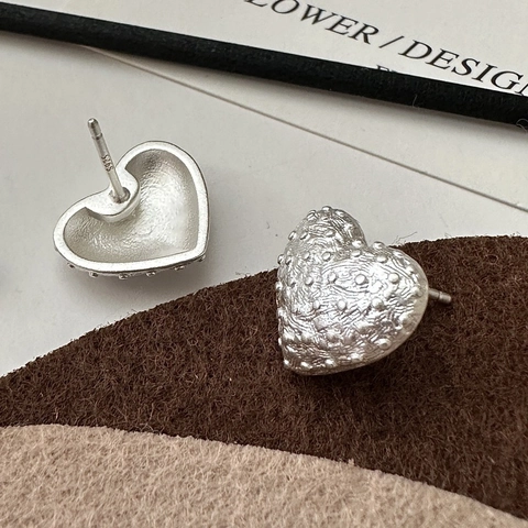 925 Sterlingsilber Herz Ohrstecker Vintage Textur Minimalistisches Design Eleganter Schmuck Für Damen Mode Accessoires