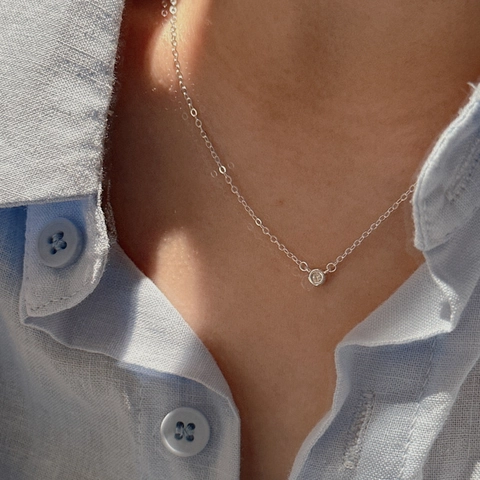 925 Sterling Silver Round Zirconia Pendant Necklace For Women Minimalist Korean Style Clavicle Chain Fine Jewelry Gift