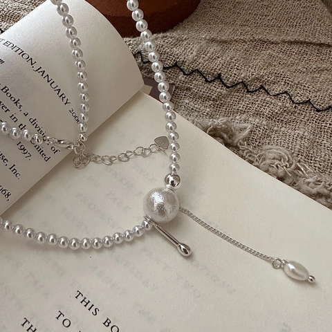 925 Sterlingsilber Retro Perlen Quaste Halskette Für Damen Nischendesign Koreanischer Stil Künstliche Perle Schlüsselbeinkette