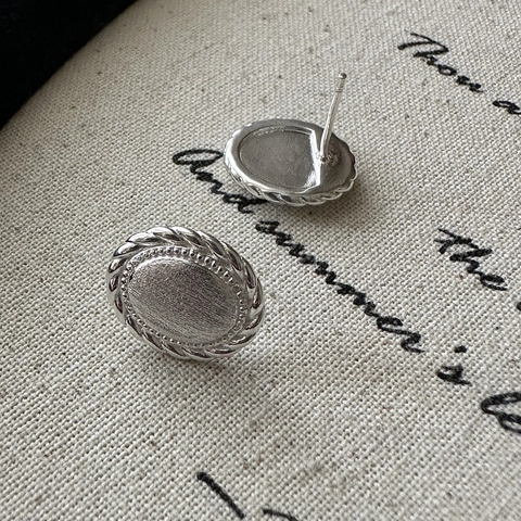 Retro 925 Sterlingsilber Oval Ohrstecker Mit 925 Sterlingsilber Stift Gebürstet Geflochtener Rand Damen Schmuck