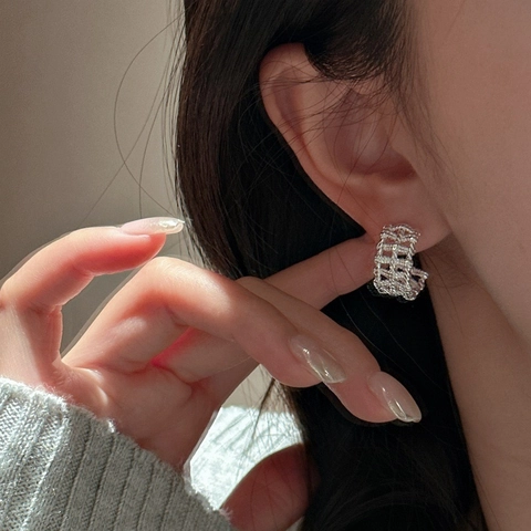 Orecchini a Cerchio a Forma di C Intrecciati in Argento Sterling 925 per Donna Minimalista Stile Coreano Galvanica Orecchini a Rete Gioielli
