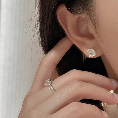 S925 Sterlingsilber Unregelmäßige Konkave Scheibe Ohrstecker Matt Vintage Zirkonia Inlay Schmuck Für Damen Täglich Geschenk