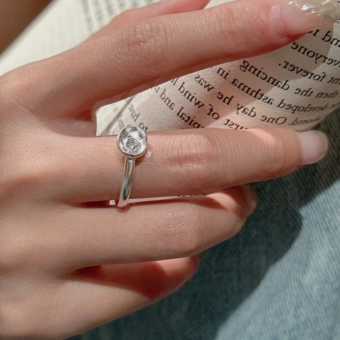 Anillo Abierto Ajustable de Plata de Ley 925 Con Circonia para Mujer Diseño de Nicho Geométrico Minimalista Retro