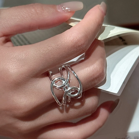 S925 Sterling Silver Open Adjustable Ring For Women Minimalist Multi Layer Intertwined Geometric Finger Ring Korean Fashion Jewelry Gift