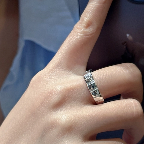 925 Sterlingsilber Offen Verstellbarer Ring Für Damen Koreanisch Retro Vertikale Textur Zirkonia Eingelegt Minimalistischer Schmuck