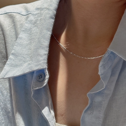 S925 Sterling Silver Minimalist Snake Bone Chain Necklace For Women Shiny Geometric Clavicle Chain Electroplated Jewelry
