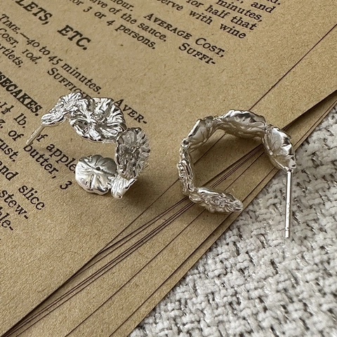 Orecchini a Bottone in Argento Sterling 925 a Forma di Fiore per Donna Vintage Texturizzati Minimalisti Stile Coreano Gioielli