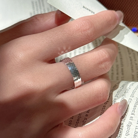 925 Sterlingsilber Fischschuppen Textur Verstellbarer Offener Ring Für Damen Minimalistischer Personalisierter Crushed Ice Ring