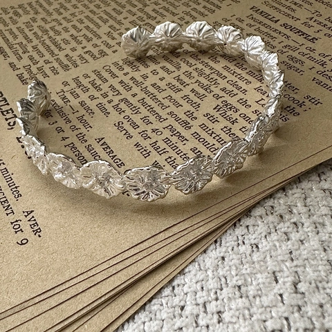 Bracciale Rigido a Fiori in Argento Sterling 925 Vintage per Donna Retro Minimalista Aperto Regolabile Gioielli Regalo