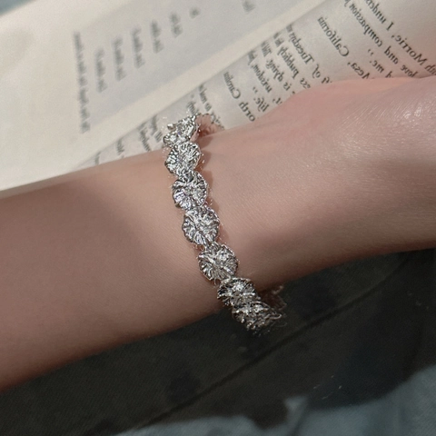 Bracciale Rigido a Fiori in Argento Sterling 925 Vintage per Donna Retro Minimalista Aperto Regolabile Gioielli Regalo
