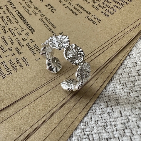 Bague Ouverte en Argent Sterling S925 Vintage Fleur Réglable Rétro Design Floral Marguerite Bague pour Femme Bijoux Minimalistes