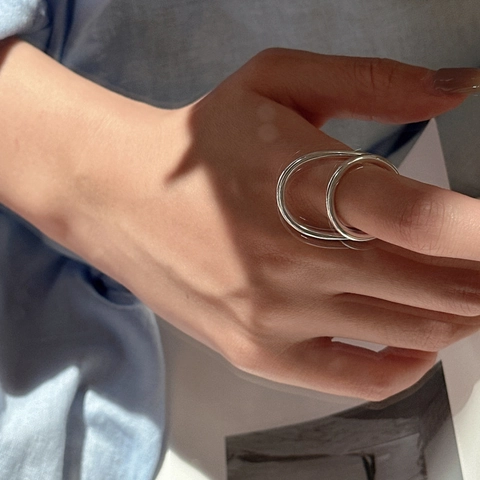 925 Sterling Silber Doppelstock Ring Damen Minimalistisch Geometrisch Offen Verstellbar Fingerring Mode Schmuck Geschenk