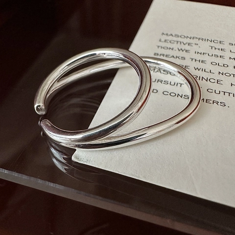 925 Sterling Silber Doppelstock Ring Damen Minimalistisch Geometrisch Offen Verstellbar Fingerring Mode Schmuck Geschenk