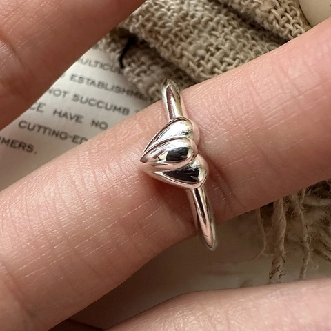 S925 Sterling Silver Heart Open Ring For Women Minimalist Vintage Adjustable Love Heart Finger Ring Jewelry Gift
