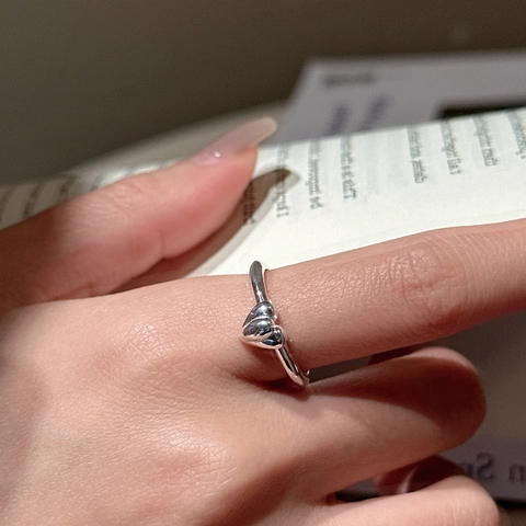 S925 Sterling Silver Heart Open Ring For Women Minimalist Vintage Adjustable Love Heart Finger Ring Jewelry Gift