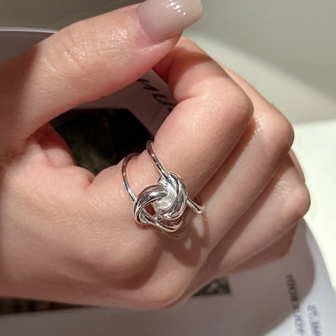 Anello a Nodo in Argento Sterling 925 Aperto Regolabile Incrociato Minimalista Vintage Geometrico Gioielli Donna