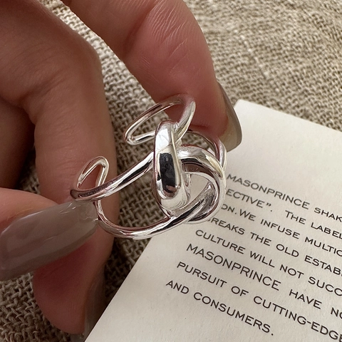 Anello a Nodo in Argento Sterling 925 Aperto Regolabile Incrociato Minimalista Vintage Geometrico Gioielli Donna