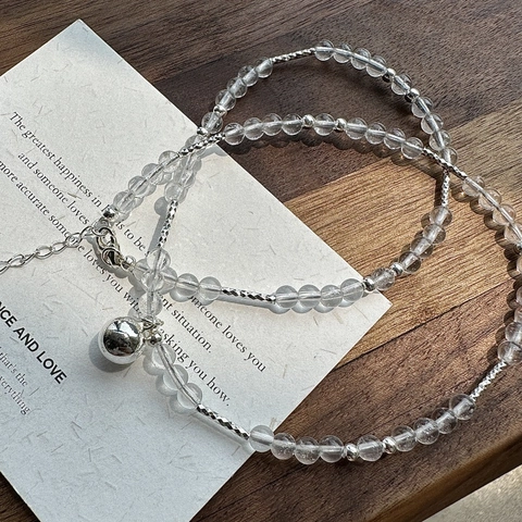 Collana di Perle di Cristallo Bianco in Argento Sterling 925 per Donna Catena Minimalista a Clavicola Con Ciondolo a Sfera Argentata
