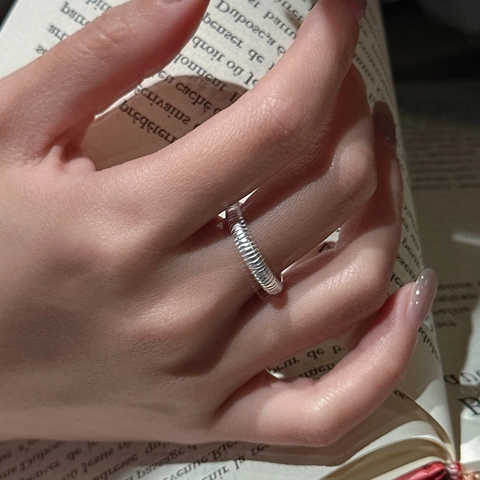 Vintage 925 Sterling Zilveren Open Ring Matte Getextureerde Verticale Strepen Verstelbare Vingerring Voor Vrouwen Minimalistische Sieraden