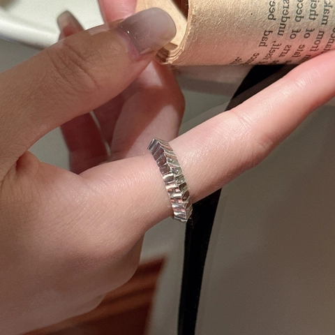 925 Sterling Silver Adjustable Open Ring Minimalist Geometric CNC Retro Texture Finger Ring Fashion Jewelry Gift For Women