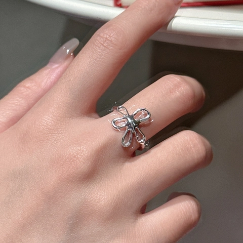 Minimalistischer 925 Sterling Silber Offener Ring Mit Hohlblume Für Damen Vintage Koreanischer Stil Verstellbarer Fingerring