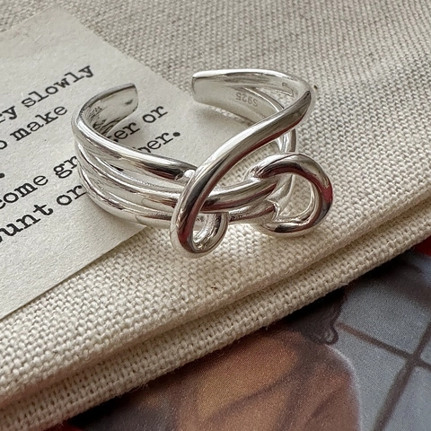 925 Sterling Silver Knot Ring For Women Minimalist Multi Layer Wrap Open Adjustable Finger Ring Vintage Fashion Jewelry