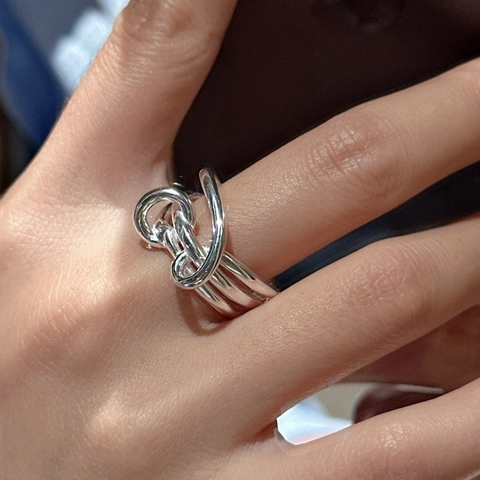 925 Sterling Silver Knot Ring For Women Minimalist Multi Layer Wrap Open Adjustable Finger Ring Vintage Fashion Jewelry