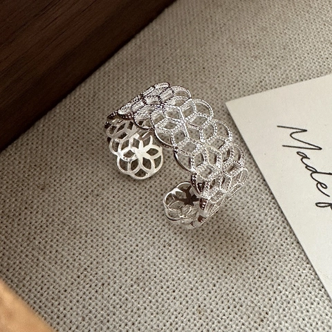 Vintage 925 Sterlingsilber Hohl Spitze Ring Für Damen Verstellbar Geometrisches Gitter Offener Fingerring Stilvoller Schmuck Geschenk