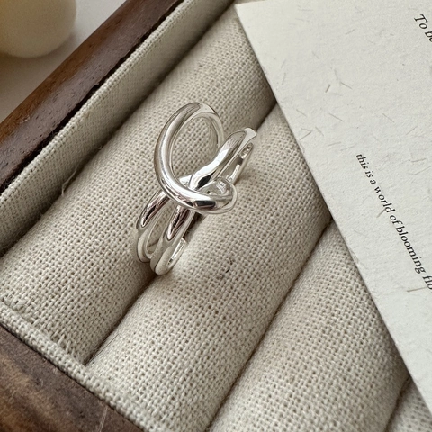 925 Sterling Silver Knot Ring For Women Retro Korean Minimalist Design Irregular Crossed Lines Adjustable Open Finger Ring Jewelry