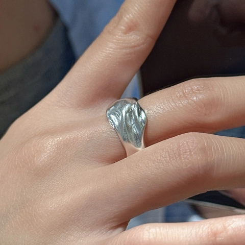 Koreanischer Minimalistischer 925 Sterling Silber Ring Unregelmäßige Welle Retro Matt Falten Verstellbarer Offener Ring