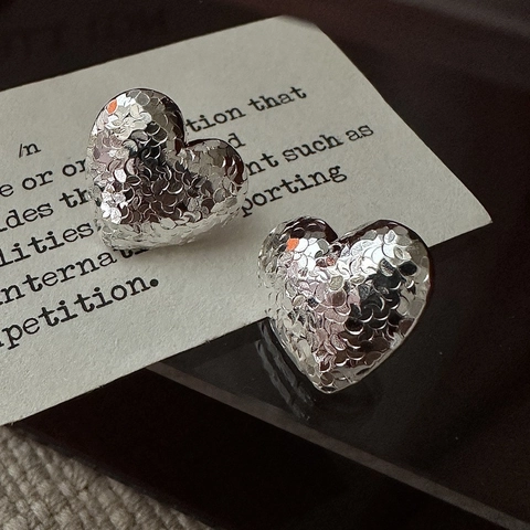 Pendientes de Botón de Corazón de Plata de Ley S925 para Mujer Joyería de Estilo Coreano Minimalista con Textura Martillada