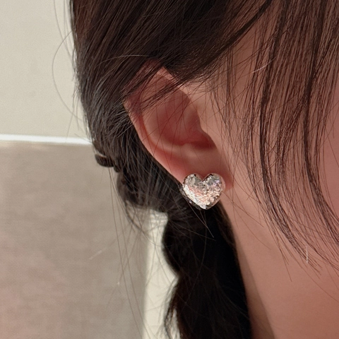 Pendientes de Botón de Corazón de Plata de Ley S925 para Mujer Joyería de Estilo Coreano Minimalista con Textura Martillada