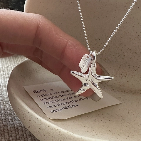 Collar de Estrella de Mar de Plata de Ley 925 para Mujer Cadena de Cuentas Minimalista con Placa Lucky Estilo Coreano Joyería Regalo
