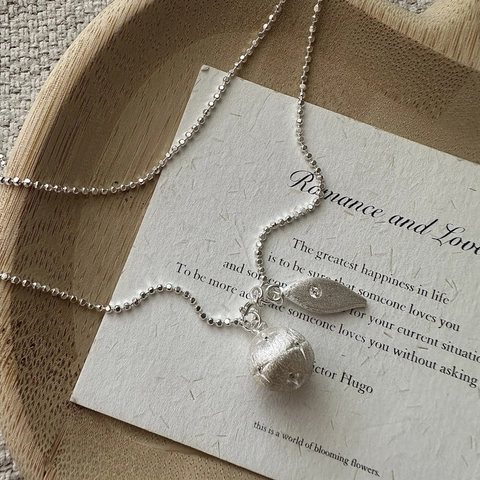 Brushed 925 Sterling Silver Ball Leaf Pendant Necklace Rhinestone Minimalist Clavicle Chain Jewelry Accessory For Women