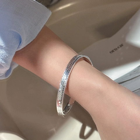 Bracciale Rigido in Argento Sterling 925 con Trama a Nido d'Ape Minimalista Vintage CNC Stile Coreano Bracciale Aperto da Donna Gioielli