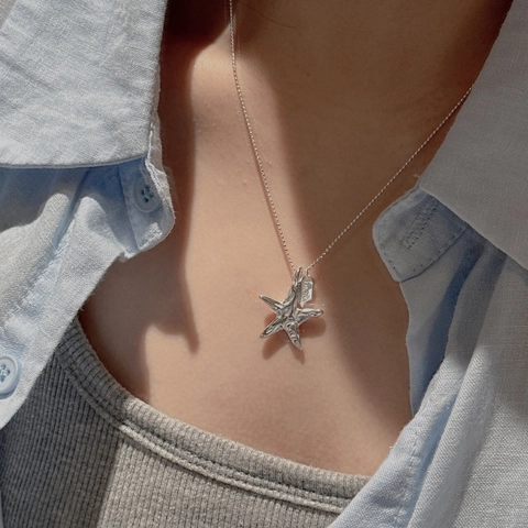 Collar de Estrella de Mar de Plata de Ley 925 para Mujer Cadena de Cuentas Minimalista con Placa Lucky Estilo Coreano Joyería Regalo