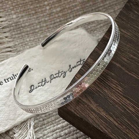 Bracciale Rigido in Argento Sterling 925 con Trama a Nido d'Ape Minimalista Vintage CNC Stile Coreano Bracciale Aperto da Donna Gioielli