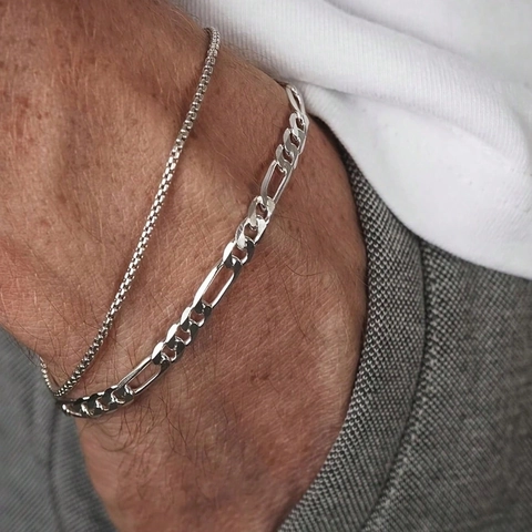 Bracciali A Strati In Acciaio Inossidabile Con Catena Figaro E Intrecciata Gioielli Da Uomo Stile Urbano Minimalista