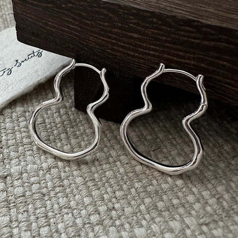 Orecchini a Cerchio Hulu Zucca in Argento Sterling 925 per Donna Minimalisti Coreani Geometrici a Onda Irregolari