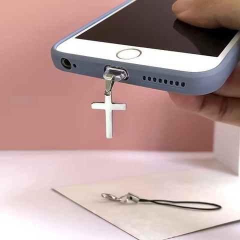 Stainless Steel Cross Phone Dust Plug Minimalist Metal Texture Dustproof Charm Compatible With iPhone And Type-C Port Accessory