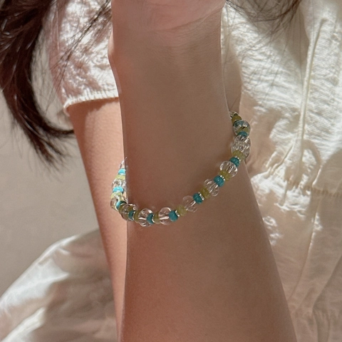 925 Sterling Silver Beaded Bracelet White Crystal Colorful Beads Korean Retro Niche Design Fashion Jewelry Bracelet For Women