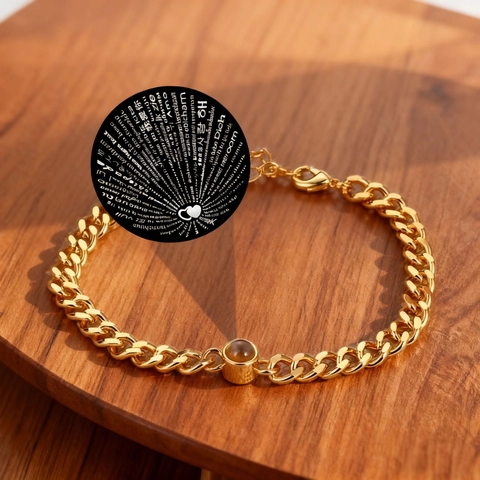 Pulsera de Cadena de Eslabones de Acero Inoxidable Con Proyección 100 Idiomas Te Amo Joyería Conmemorativa Regalo Pareja