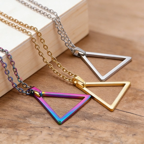 Heren Minimalistische Roestvrijstalen Driehoek Hanger Ketting Viking Rune Geometrische Gepolijste Zilver Zwart Goud Ketting