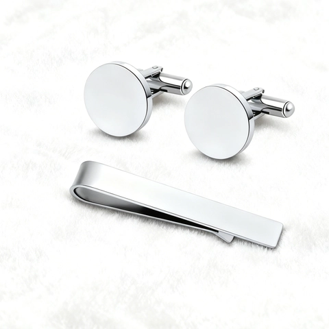 Set di Gemelli e Fermacravatta in Acciaio Inossidabile Minimalista da Uomo Argento Lucido Business Matrimonio Accessori Formali