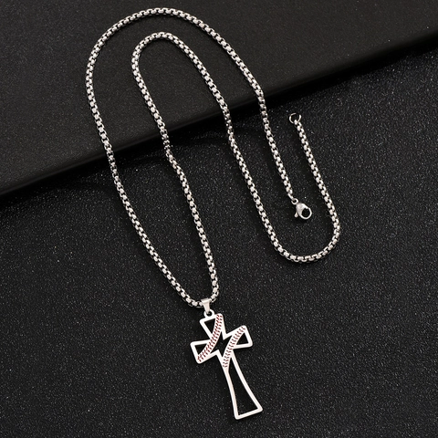 Collana con Pendente a Croce da Baseball in Acciaio Inossidabile per Uomo Gioielli Streetwear Hip Hop Traforati