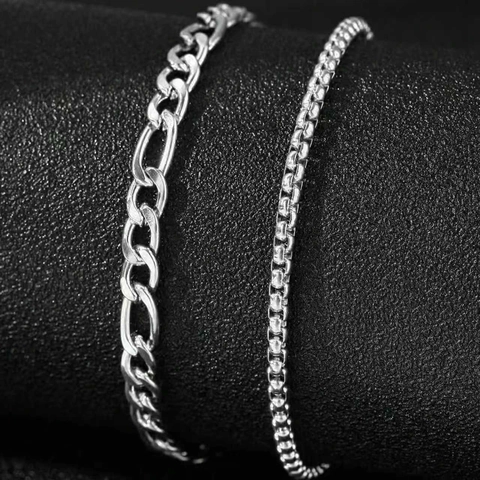 Juego De Pulseras Minimalistas De Acero Inoxidable Con Cadena Fígaro Y Box Plateado Joyería De Pulsera De Eslabones Geométricos Unisex
