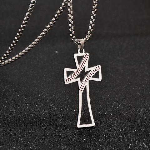 Collana con Pendente a Croce da Baseball in Acciaio Inossidabile per Uomo Gioielli Streetwear Hip Hop Traforati