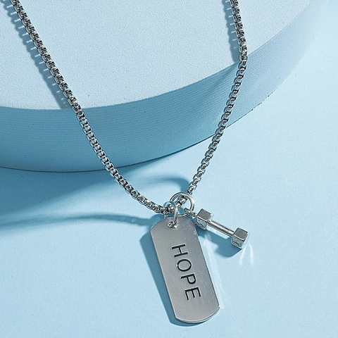 Collana Pendente Manubrio Hope Lega Argento Acciaio Titanio Catena Scatola Stile Fitness Sport Gioielli