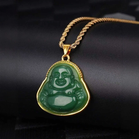 Lucky Maitreya Laughing Buddha Pendant Necklace Gold Color Rope Chain Ethnic Religious Jewelry For Men Women Gift