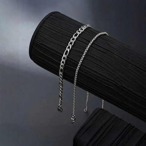 Juego De Pulseras Minimalistas De Acero Inoxidable Con Cadena Fígaro Y Box Plateado Joyería De Pulsera De Eslabones Geométricos Unisex